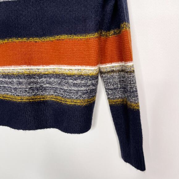 New Skies Are Blue XSmall XS Navy Blue Orange Textured Striped Crew Neck Sweater - Picture 4 of 10
